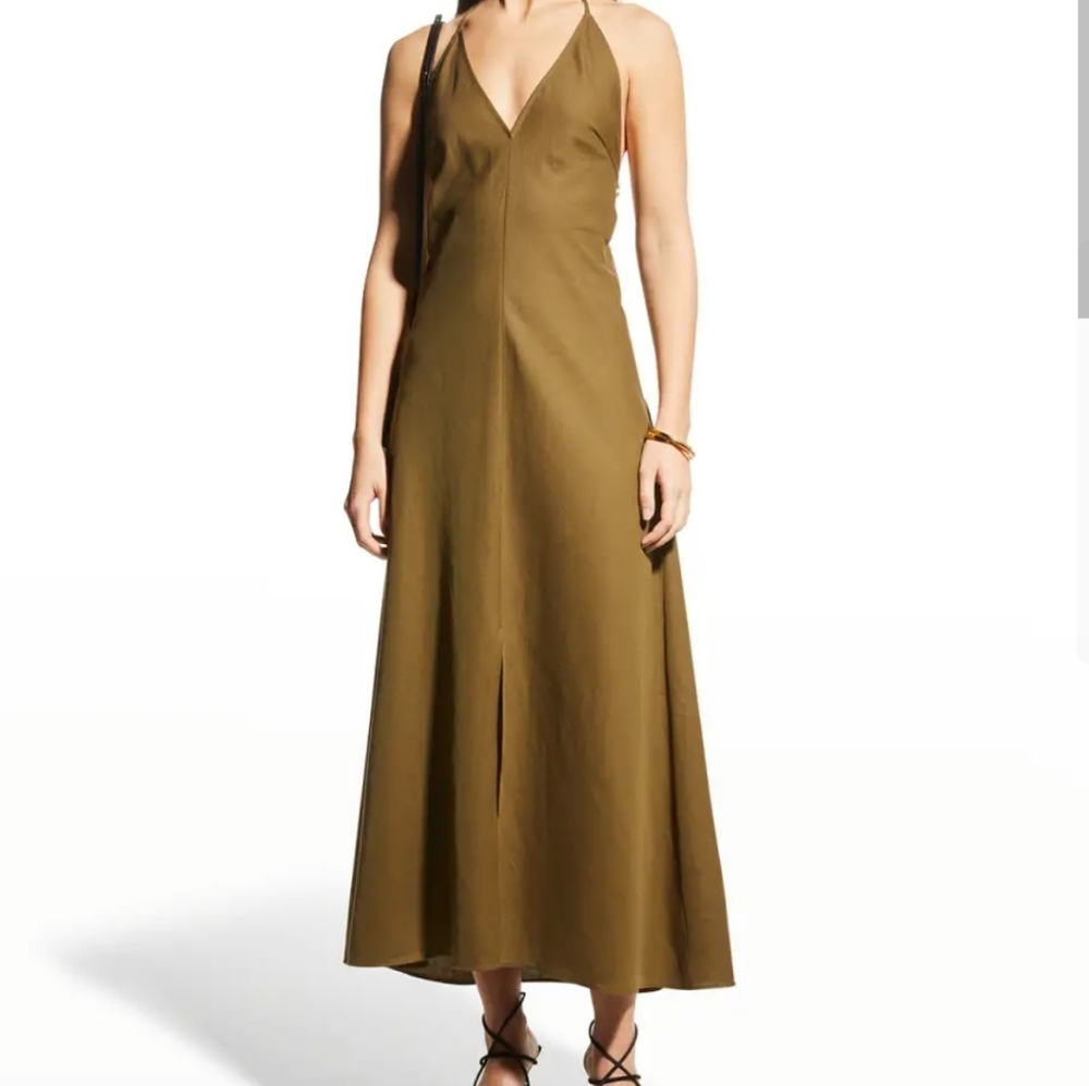 FRAME Lace Back Halter Dress In Olive Green Size XS